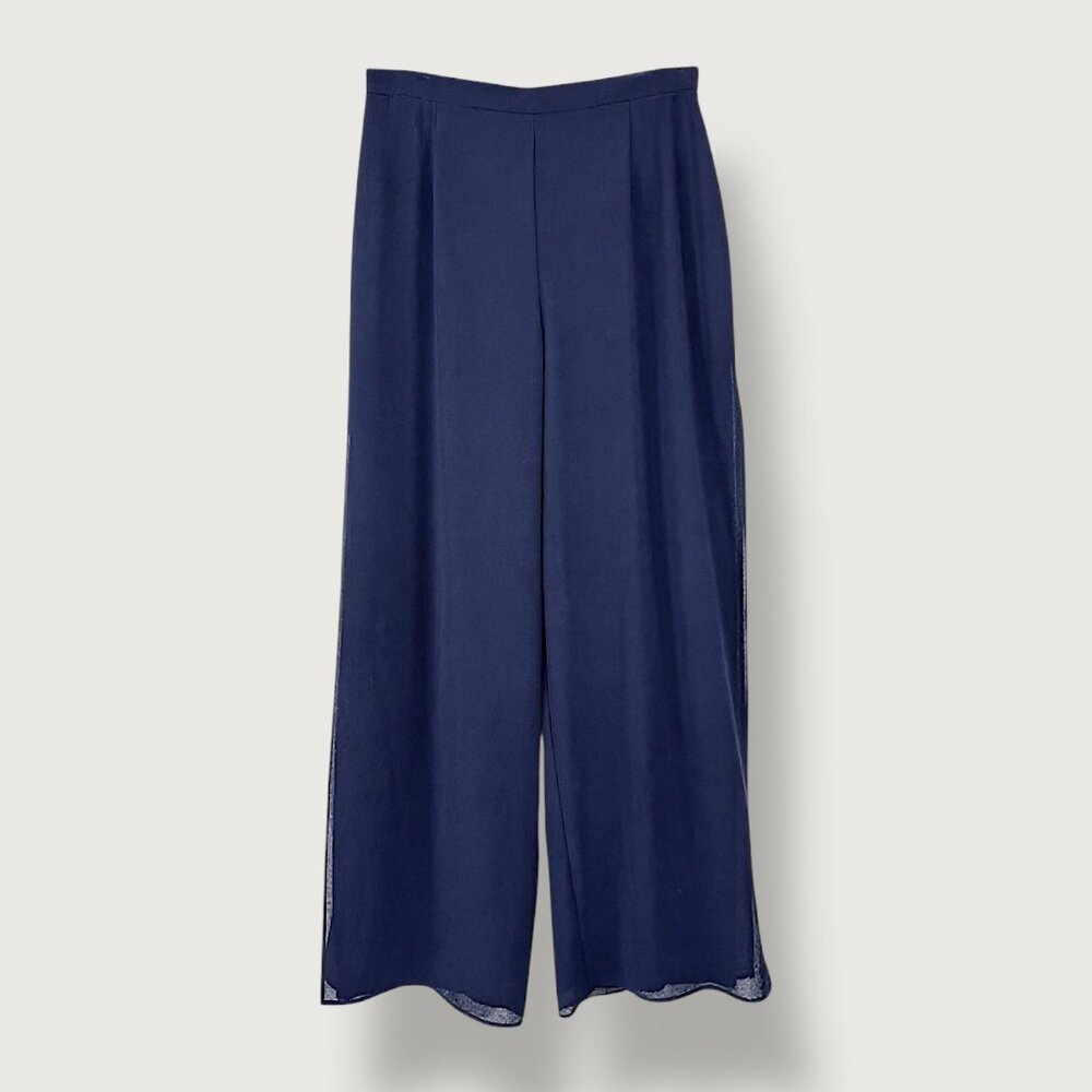 Vintage | Stanley Scott | Side-slit Palazzo Pants | M | Navy | Minimalist | 90's